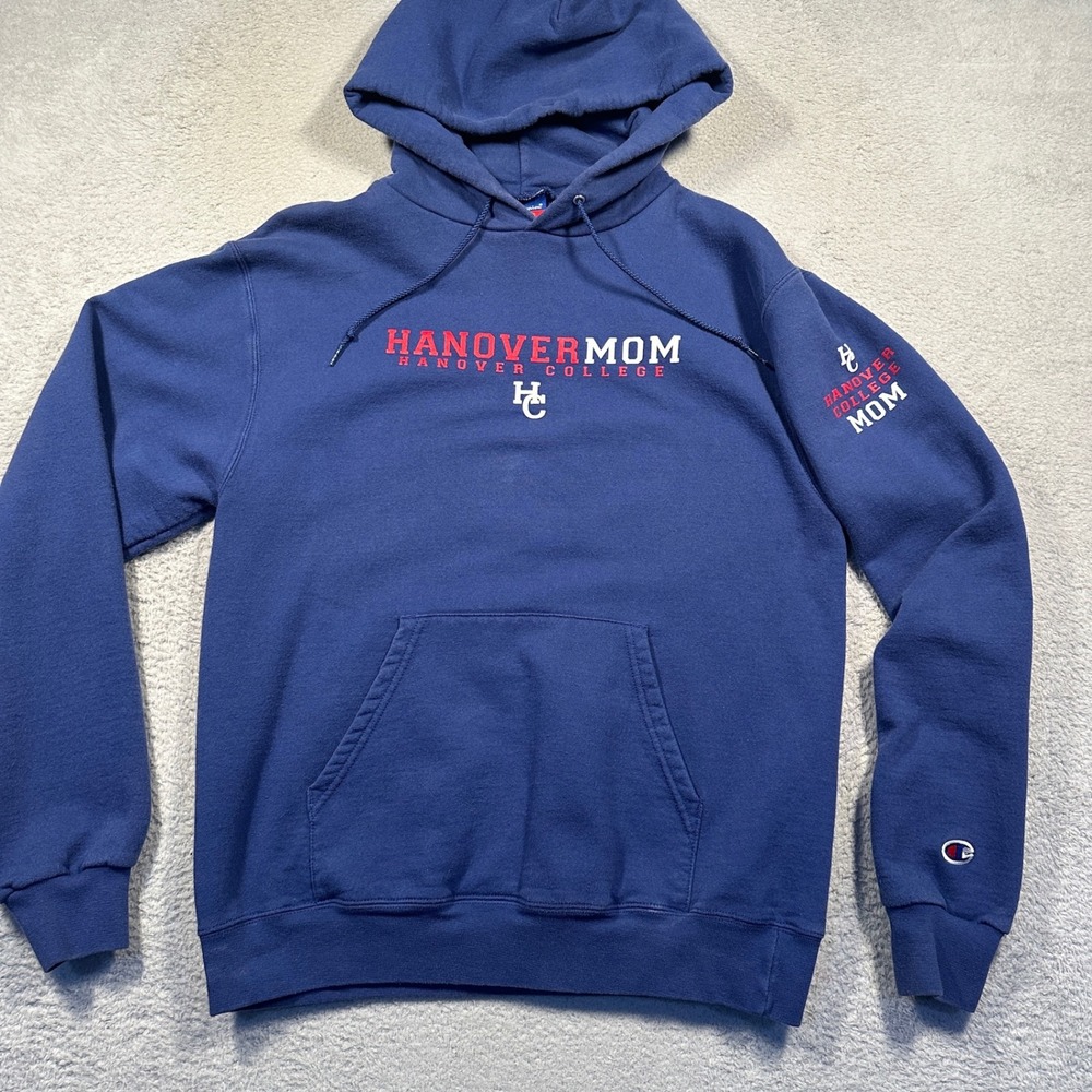 Champion‎ Hoodie Women Medium Blue Hanover College Mom Pullover Sweatshirt